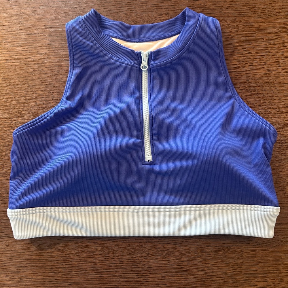 Women’s Blue Zip-Front Sports Bra – Size XL | High Support, Comfortable Fit